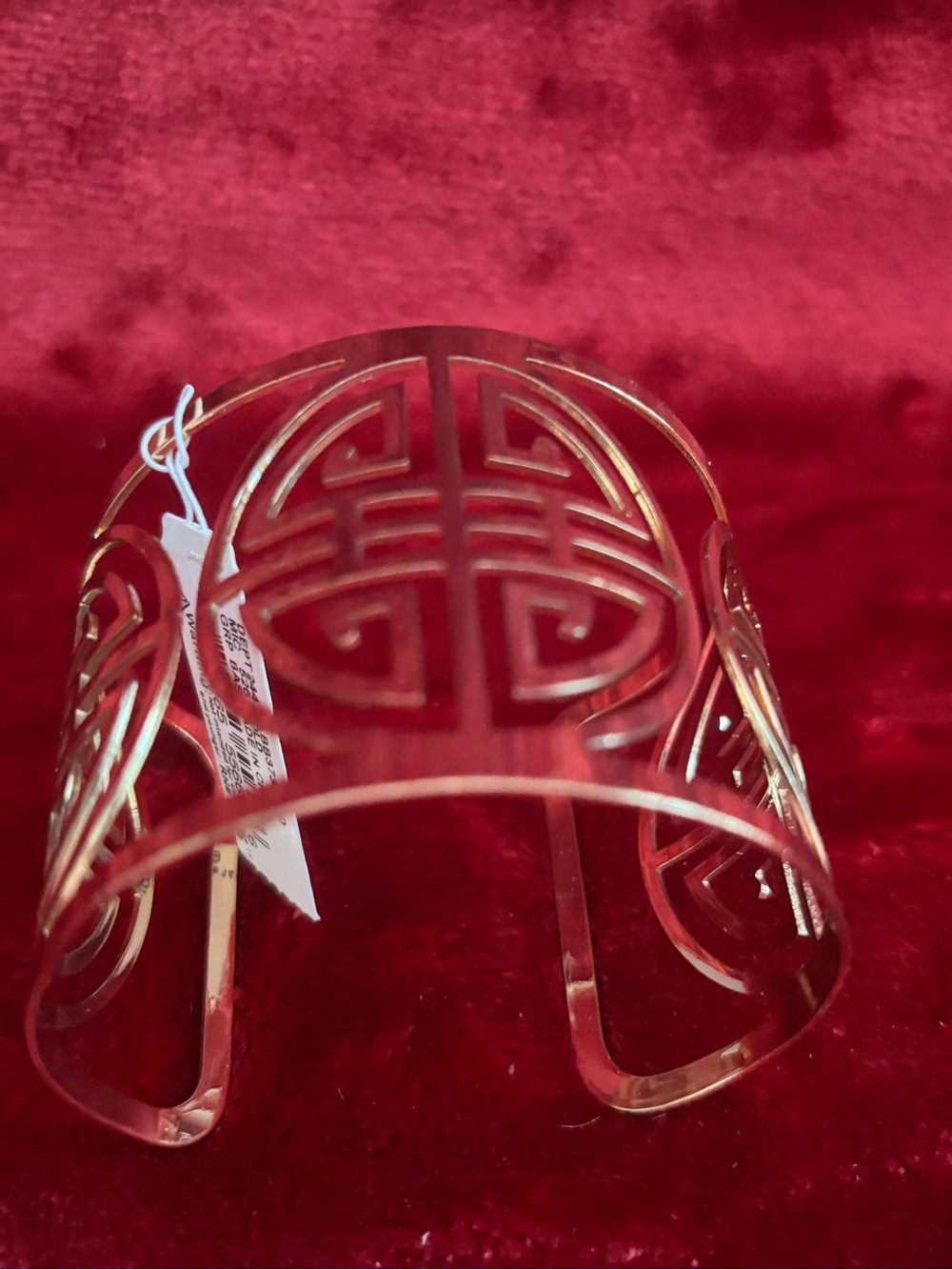 Openwork Gold Cuff Bracelet with Oriental Motif - Women's Jewelry